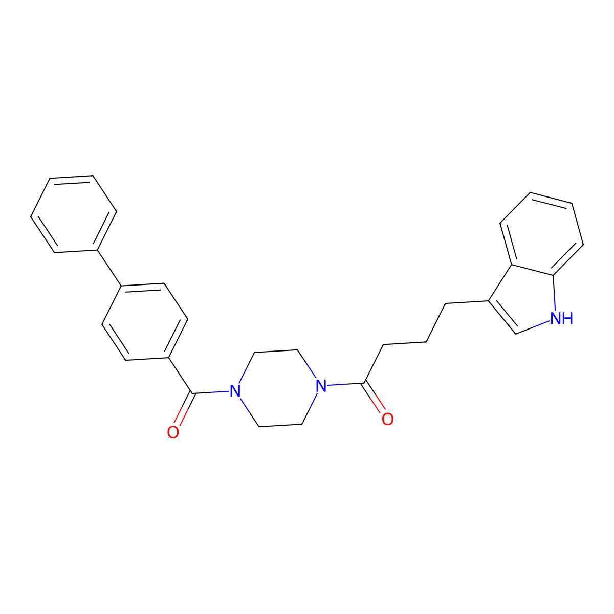 1-[4-(biphenyl-4-ylcarbonyl)piperazin-1-yl]-4-(1H-indol-3-yl)butan-1-one molecular structure, CAS 1010926-95-0
