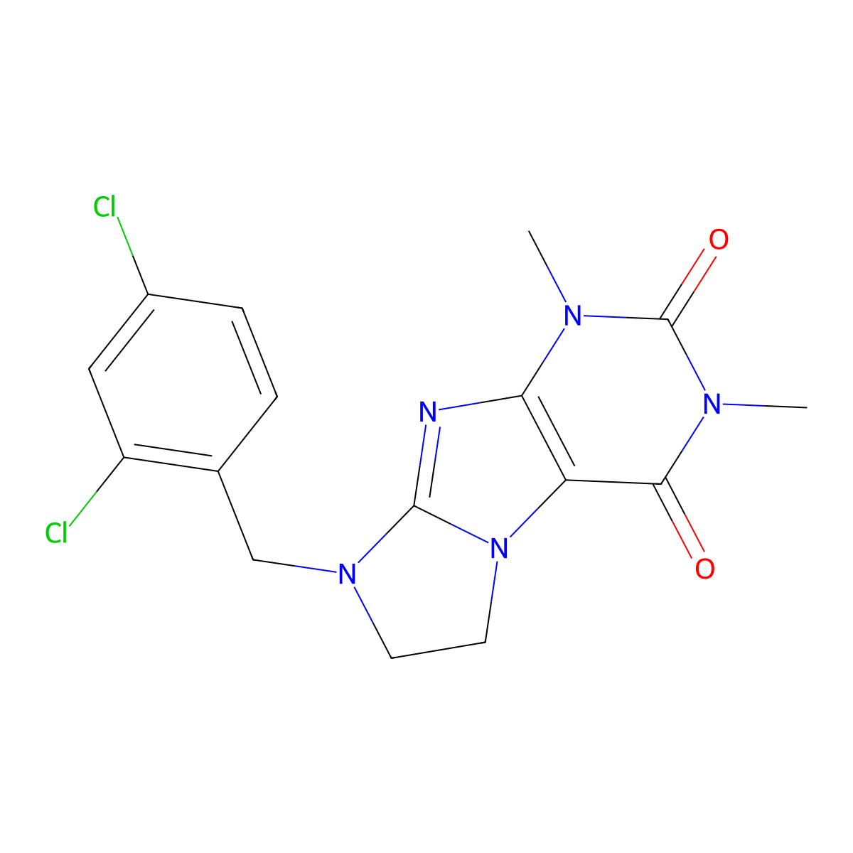 8-(2,4-dichlorobenzyl)-1,3-dimethyl-7,8-dihydro-1H-imidazo[2,1-f]purine-2,4(3H,6H)-dione molecular structure, CAS 1010927-05-5