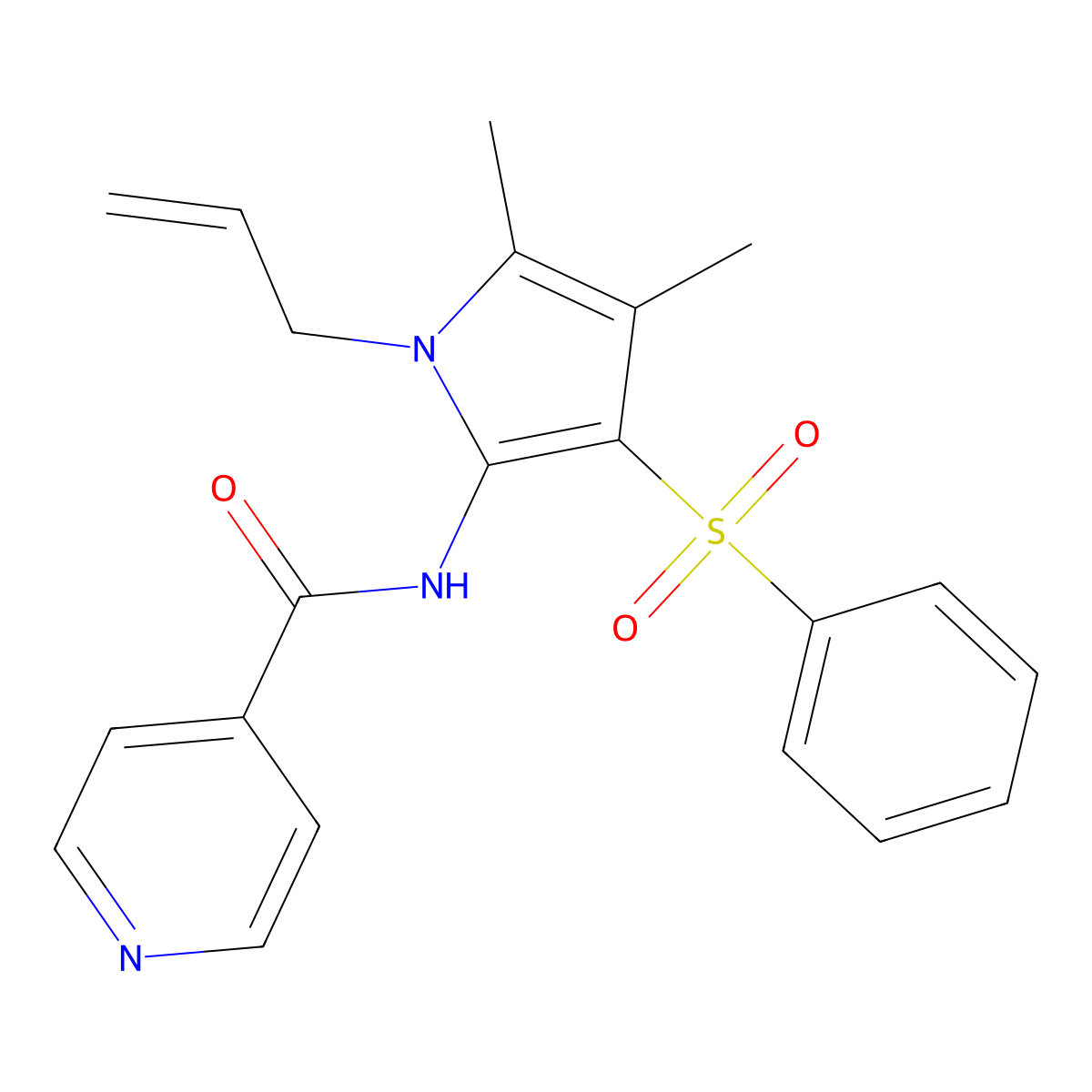 N-[4,5-dimethyl-3-(phenylsulfonyl)-1-(prop-2-en-1-yl)-1H-pyrrol-2-yl]pyridine-4-carboxamide molecular structure, CAS 1010927-11-3