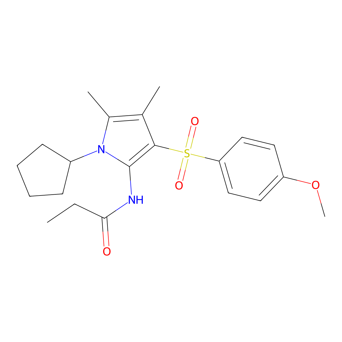 N-{1-cyclopentyl-3-[(4-methoxyphenyl)sulfonyl]-4,5-dimethyl-1H-pyrrol-2-yl}propanamide molecular structure, CAS 1010927-19-1