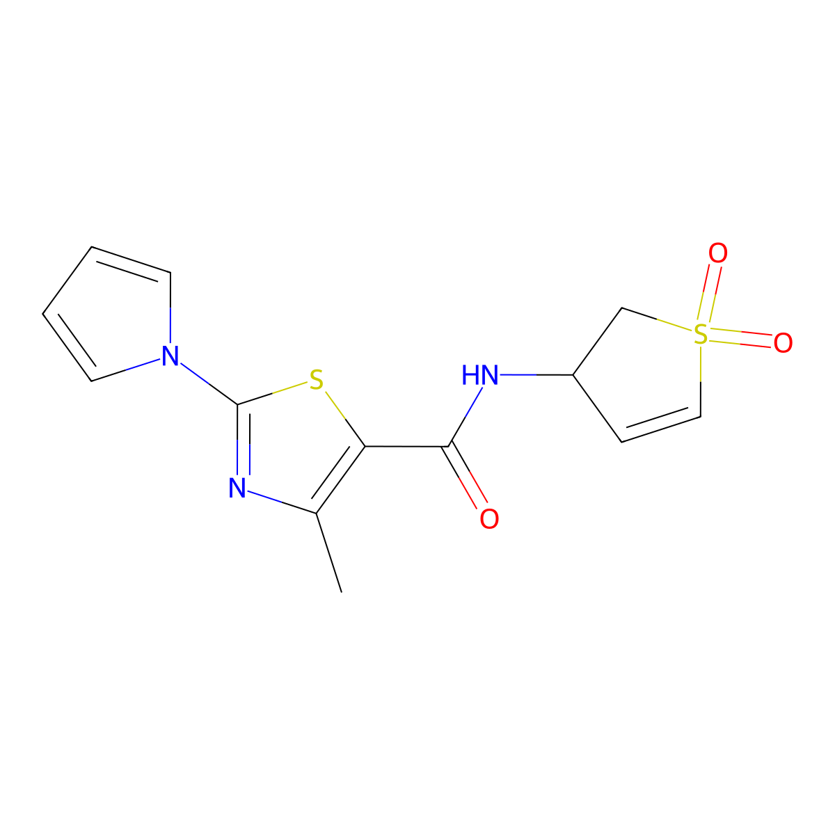 N-(1,1-dioxido-2,3-dihydro-3-thienyl)-4-methyl-2-(1H-pyrrol-1-yl)-1,3-thiazole-5-carboxamide molecular structure, CAS 1010927-32-8