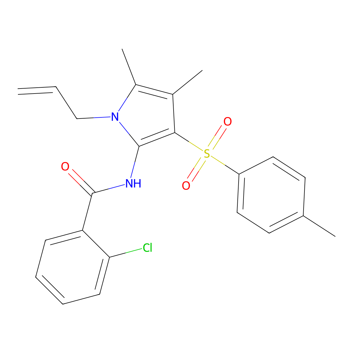 2-chloro-N-{4,5-dimethyl-3-[(4-methylphenyl)sulfonyl]-1-(prop-2-en-1-yl)-1H-pyrrol-2-yl}benzamide molecular structure, CAS 1010927-59-9