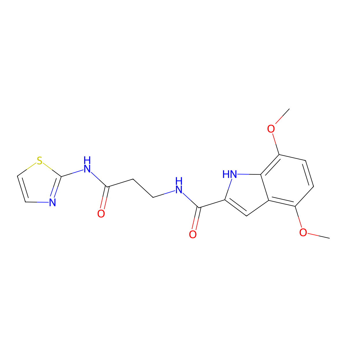4,7-dimethoxy-N-[3-oxo-3-(1,3-thiazol-2-ylamino)propyl]-1H-indole-2-carboxamide molecular structure, CAS 1010927-75-9