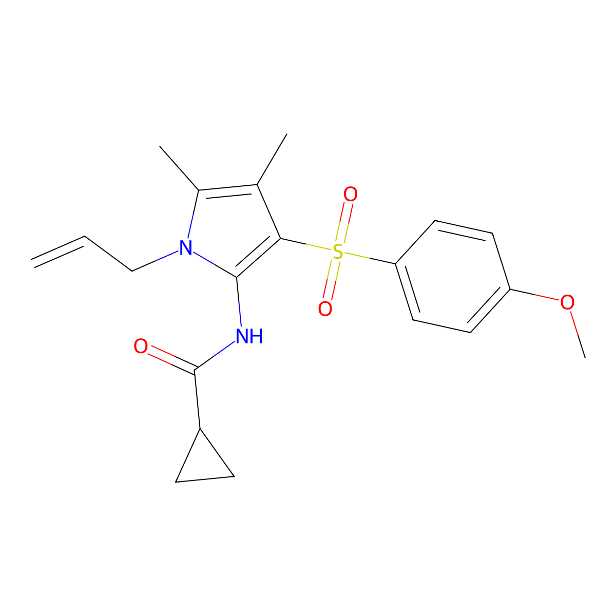 N-{3-[(4-methoxyphenyl)sulfonyl]-4,5-dimethyl-1-(prop-2-en-1-yl)-1H-pyrrol-2-yl}cyclopropanecarboxamide molecular structure, CAS 1010927-87-3
