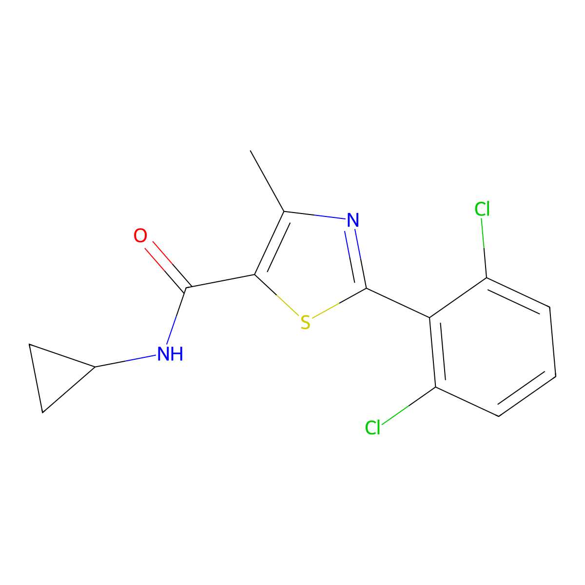 N-cyclopropyl-2-(2,6-dichlorophenyl)-4-methyl-1,3-thiazole-5-carboxamide molecular structure, CAS 1010928-13-8