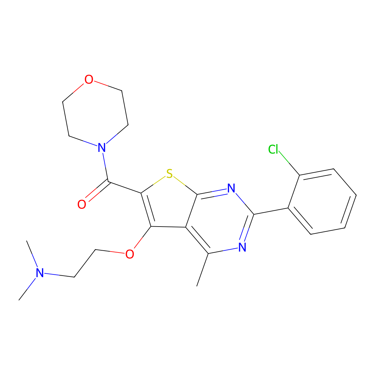 {2-(2-Chlorophenyl)-5-[2-(dimethylamino)ethoxy]-4-methylthieno[2,3-d]pyrimidin-6-yl}(morpholin-4-yl)methanone molecular structure, CAS 1010928-25-2