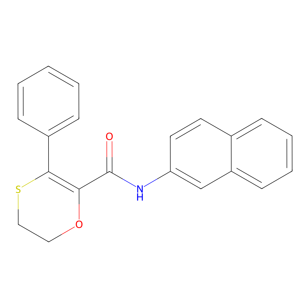 N-(naphthalen-2-yl)-3-phenyl-5,6-dihydro-1,4-oxathiine-2-carboxamide molecular structure, CAS 1010928-40-1