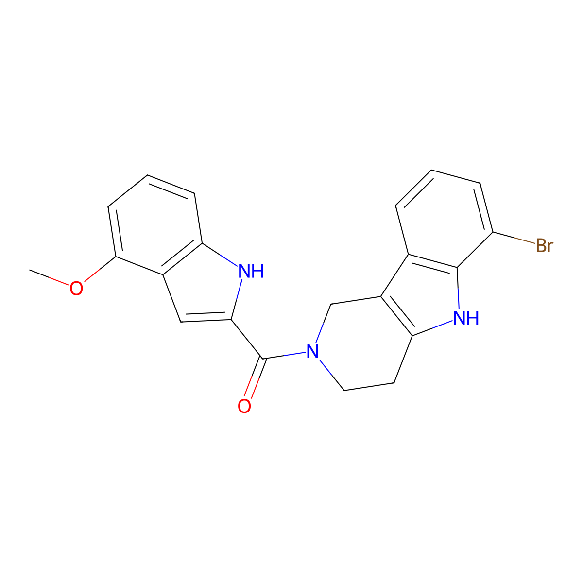 (6-bromo-1,3,4,5-tetrahydro-2H-pyrido[4,3-b]indol-2-yl)(4-methoxy-1H-indol-2-yl)methanone molecular structure, CAS 1010928-49-0
