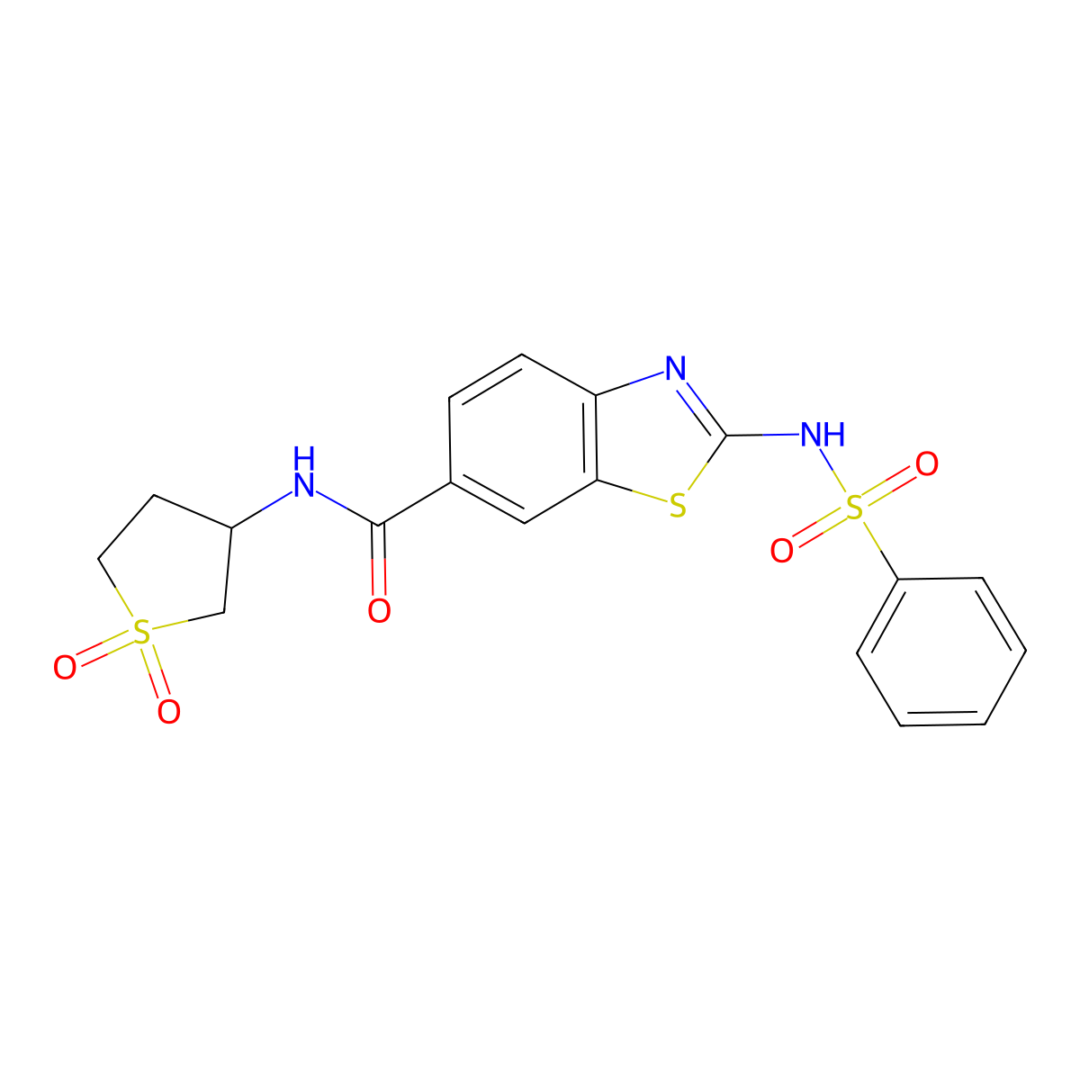 2-[(Phenylsulfonyl)amino]-N-(tetrahydro-1,1-dioxido-3-thienyl)-6-benzothiazolecarboxamide molecular structure, CAS 1010928-61-6