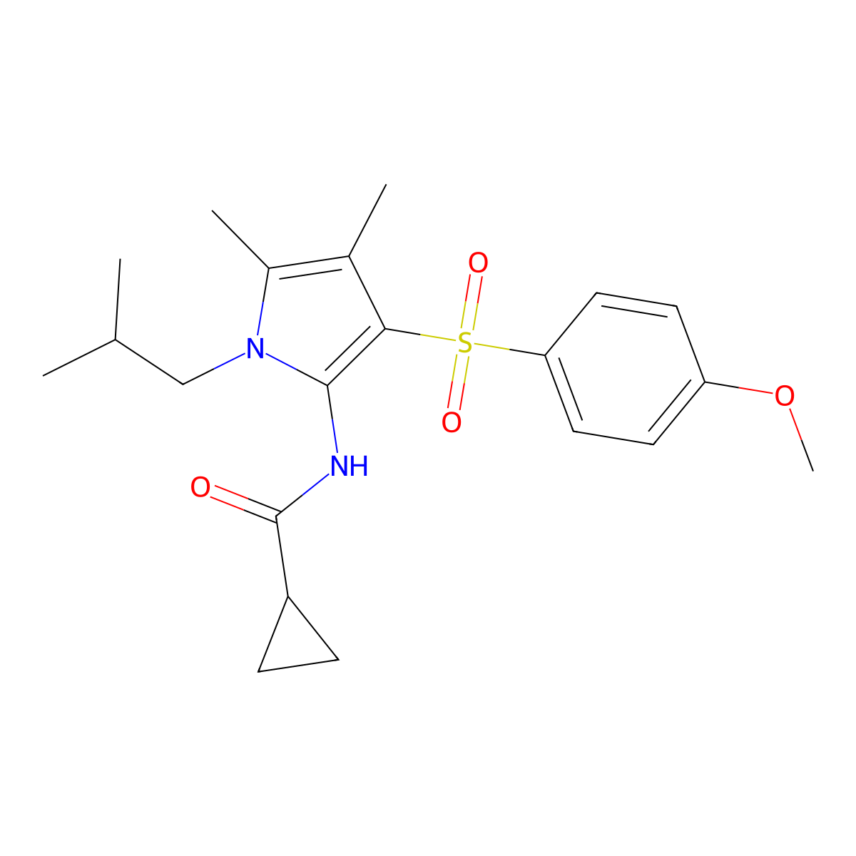 N-{3-[(4-methoxyphenyl)sulfonyl]-4,5-dimethyl-1-(2-methylpropyl)-1H-pyrrol-2-yl}cyclopropanecarboxamide molecular structure, CAS 1010928-85-4