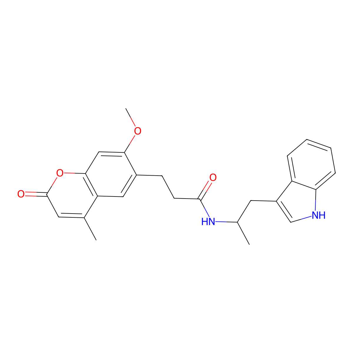 N-(1-(1H-indol-3-yl)propan-2-yl)-3-(7-methoxy-4-methyl-2-oxo-2H-chromen-6-yl)propanamide molecular structure, CAS 1010929-03-9