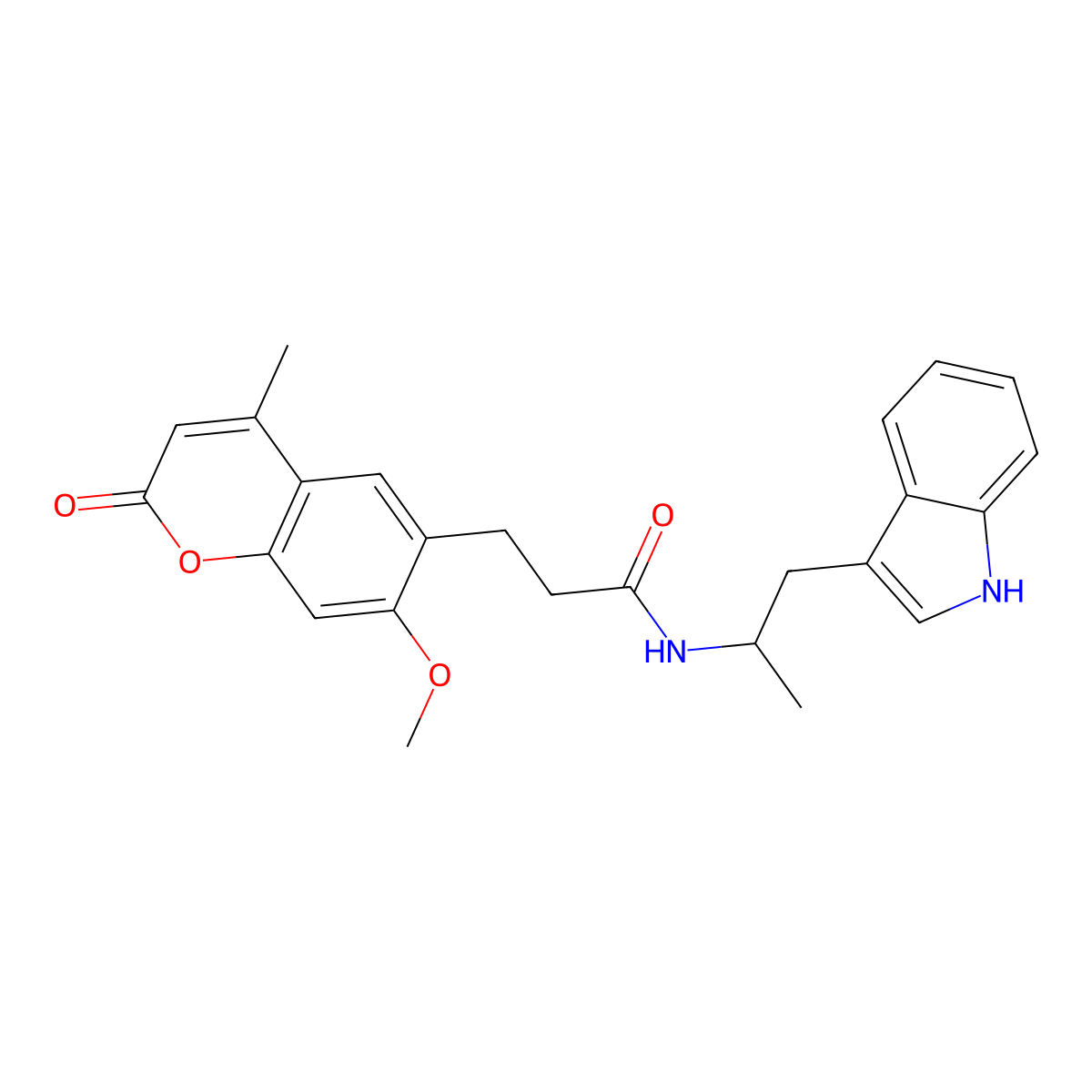N-(1-(1H-indol-3-yl)propan-2-yl)-3-(7-methoxy-4-methyl-2-oxo-2H-chromen-6-yl)propanamide molecular structure, CAS 1010929-03-9