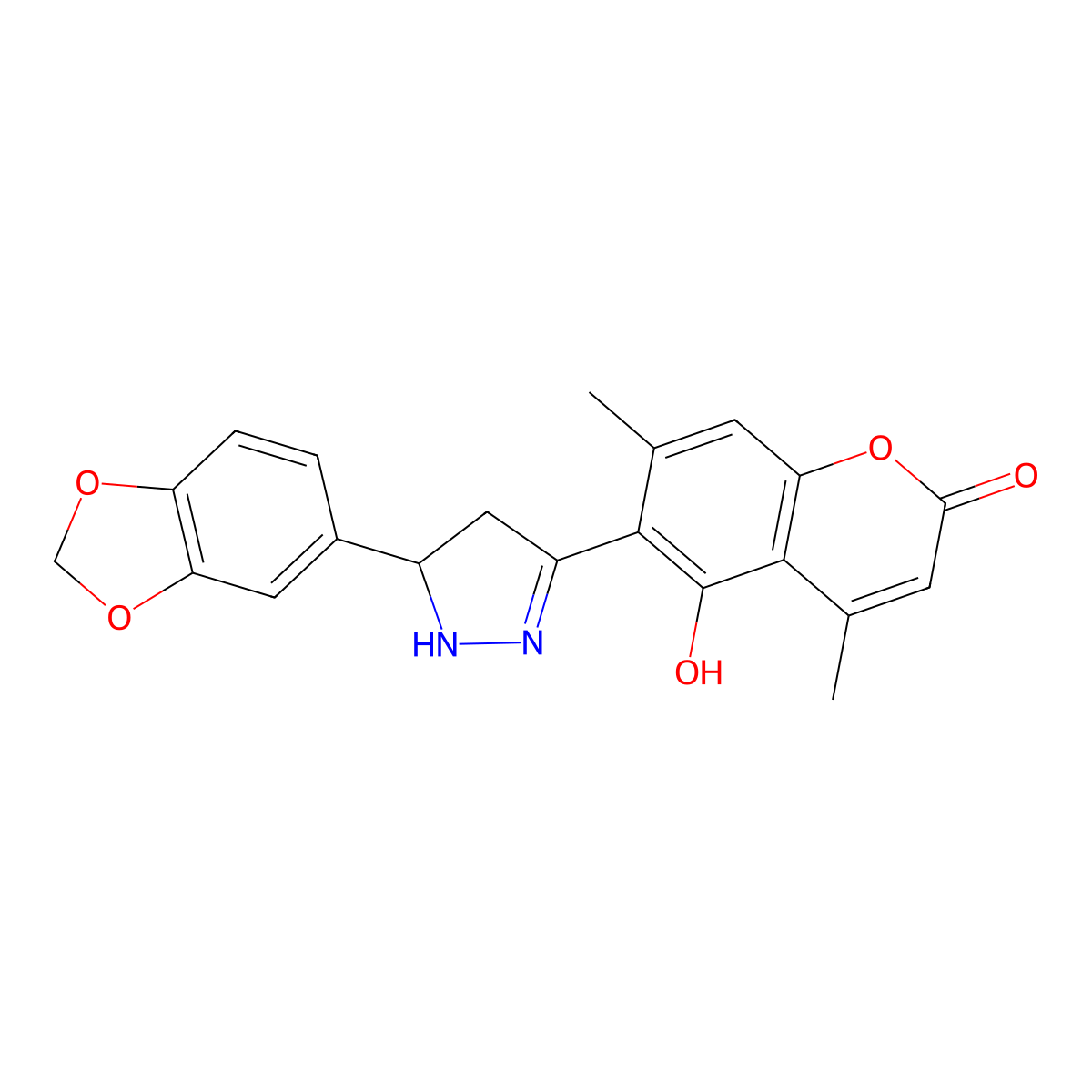 6-[5-(1,3-benzodioxol-5-yl)-4,5-dihydro-1H-pyrazol-3-yl]-5-hydroxy-4,7-dimethyl-2H-chromen-2-one molecular structure, CAS 1010929-16-4