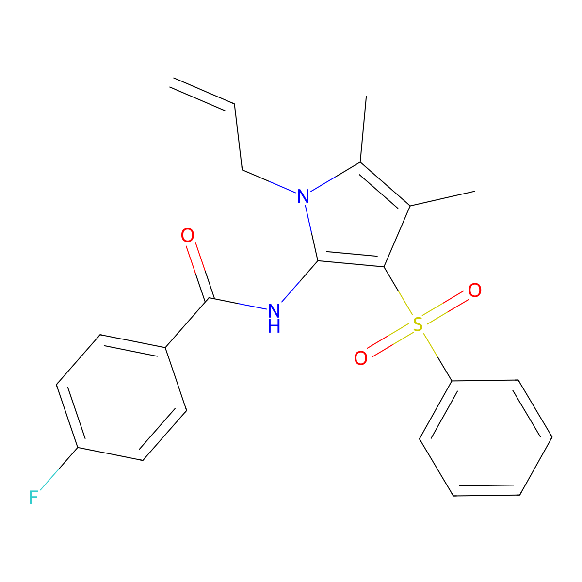 N-[4,5-dimethyl-3-(phenylsulfonyl)-1-(prop-2-en-1-yl)-1H-pyrrol-2-yl]-4-fluorobenzamide molecular structure, CAS 1010929-21-1