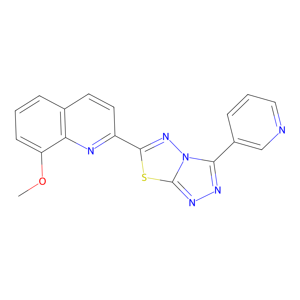 8-Methoxy-2-[3-(pyridin-3-yl)[1,2,4]triazolo[3,4-b][1,3,4]thiadiazol-6-yl]quinoline molecular structure, CAS 1010929-43-7