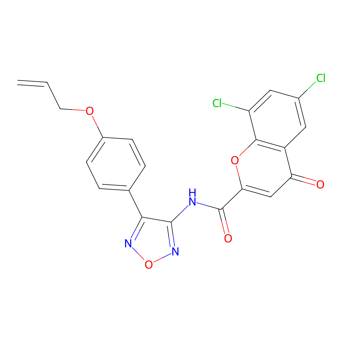 6,8-dichloro-4-oxo-N-{4-[4-(prop-2-en-1-yloxy)phenyl]-1,2,5-oxadiazol-3-yl}-4H-chromene-2-carboxamide molecular structure, CAS 1010929-75-5