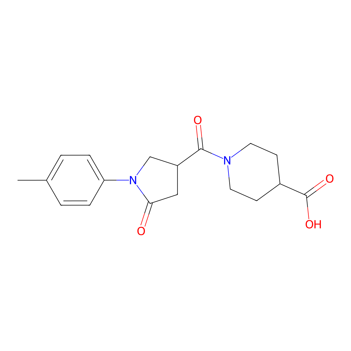 1-{[1-(4-Methylphenyl)-5-oxopyrrolidin-3-yl]carbonyl}piperidine-4-carboxylic acid molecular structure, CAS 1010929-78-8