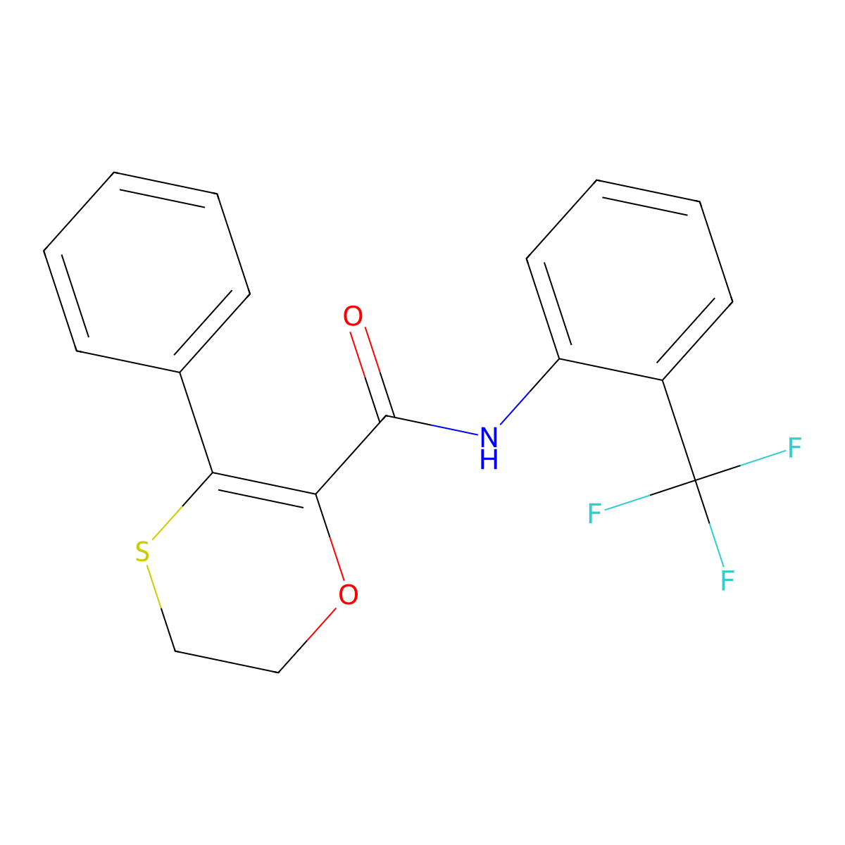 3-phenyl-N-[2-(trifluoromethyl)phenyl]-5,6-dihydro-1,4-oxathiine-2-carboxamide molecular structure, CAS 1010929-87-9