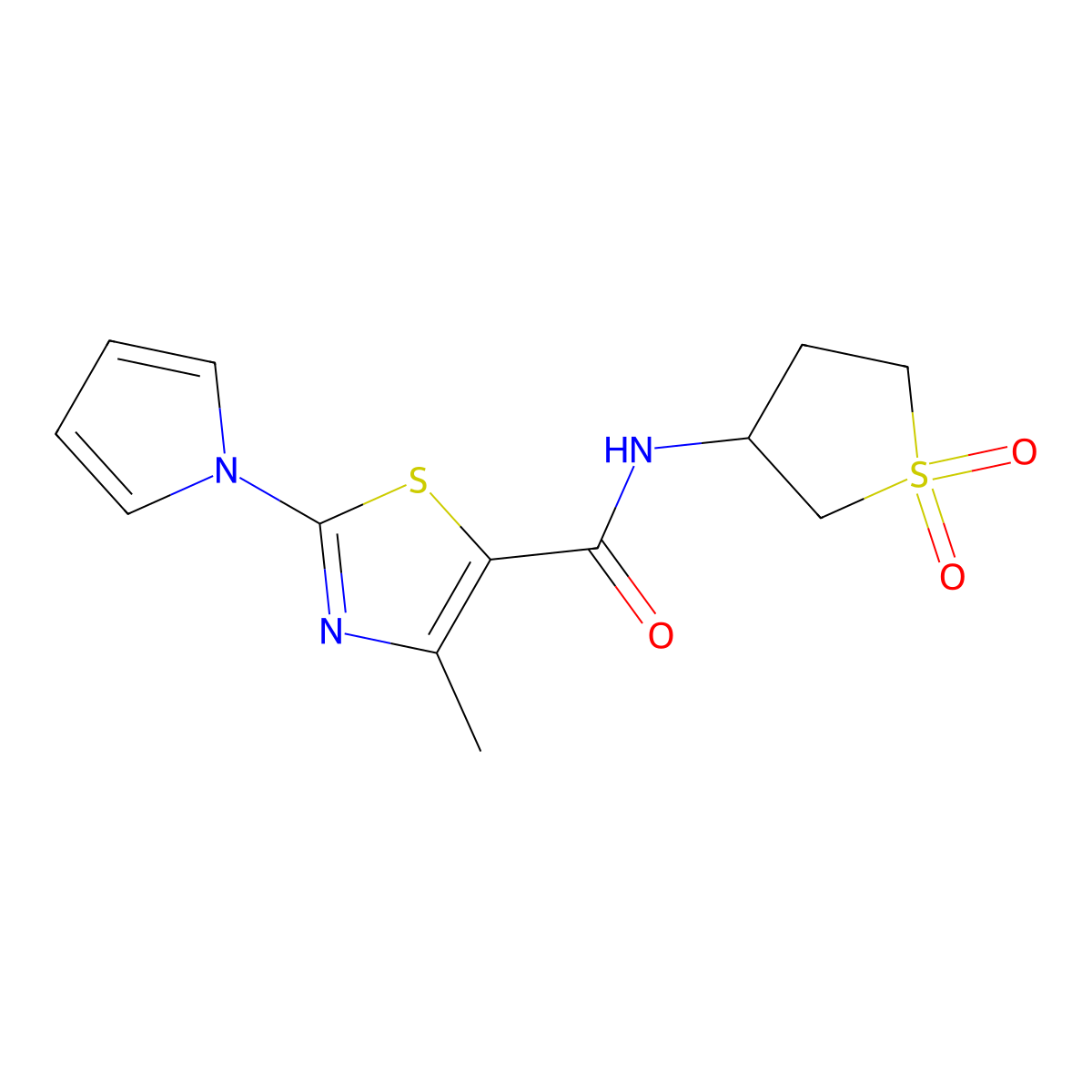 N-(1,1-dioxidotetrahydrothiophen-3-yl)-4-methyl-2-(1H-pyrrol-1-yl)-1,3-thiazole-5-carboxamide molecular structure, CAS 1010929-91-5