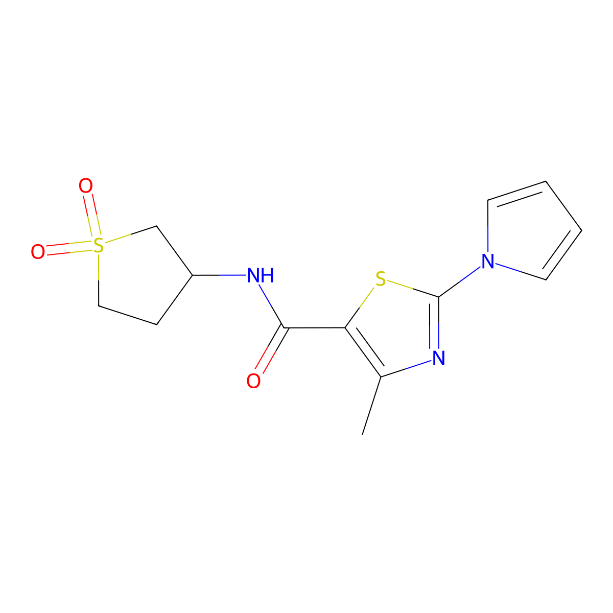 N-(1,1-dioxidotetrahydrothiophen-3-yl)-4-methyl-2-(1H-pyrrol-1-yl)-1,3-thiazole-5-carboxamide molecular structure, CAS 1010929-91-5