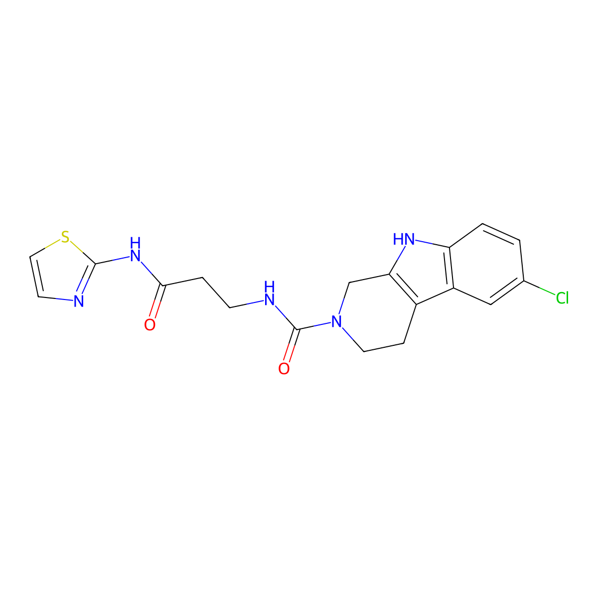 6-chloro-N-[3-oxo-3-(1,3-thiazol-2-ylamino)propyl]-1,3,4,9-tetrahydro-2H-beta-carboline-2-carboxamide molecular structure, CAS 1010929-99-3