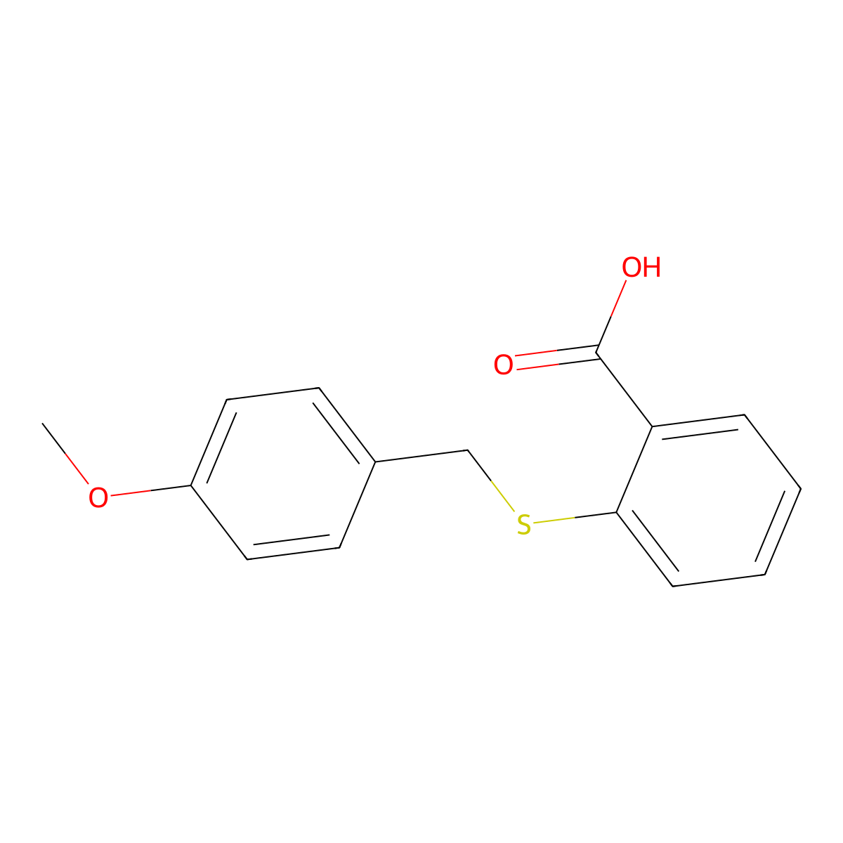 Benzoic acid, 2-[[(4-methoxyphenyl)methyl]thio]- molecular structure, CAS 101093-83-8