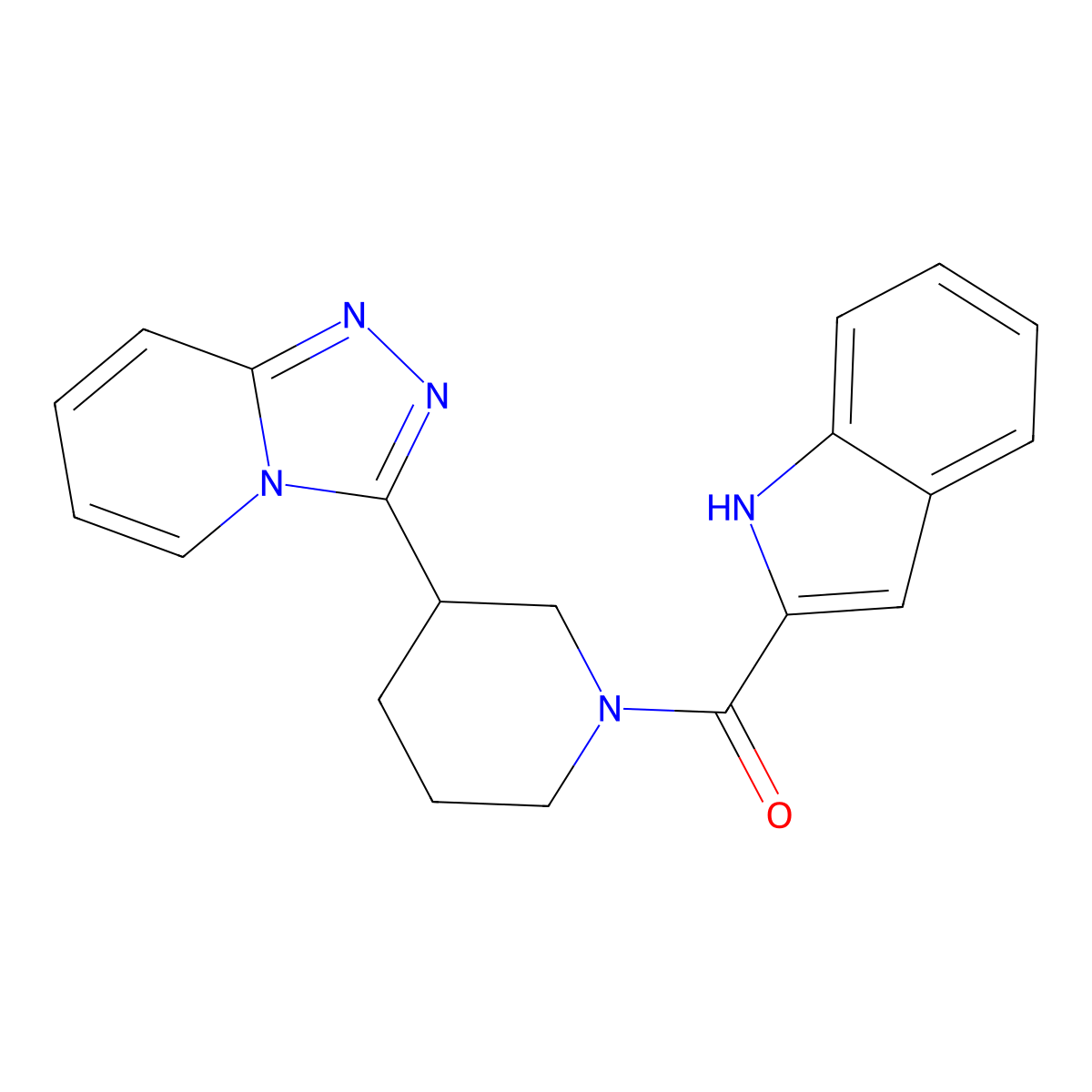1H-indol-2-yl[3-([1,2,4]triazolo[4,3-a]pyridin-3-yl)piperidin-1-yl]methanone molecular structure, CAS 1010930-07-0