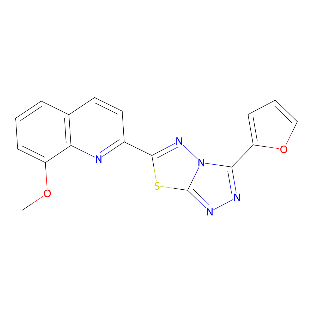 2-[3-(Furan-2-yl)-[1,2,4]triazolo[3,4-b][1,3,4]thiadiazol-6-yl]-8-methoxyquinoline molecular structure, CAS 1010930-11-6