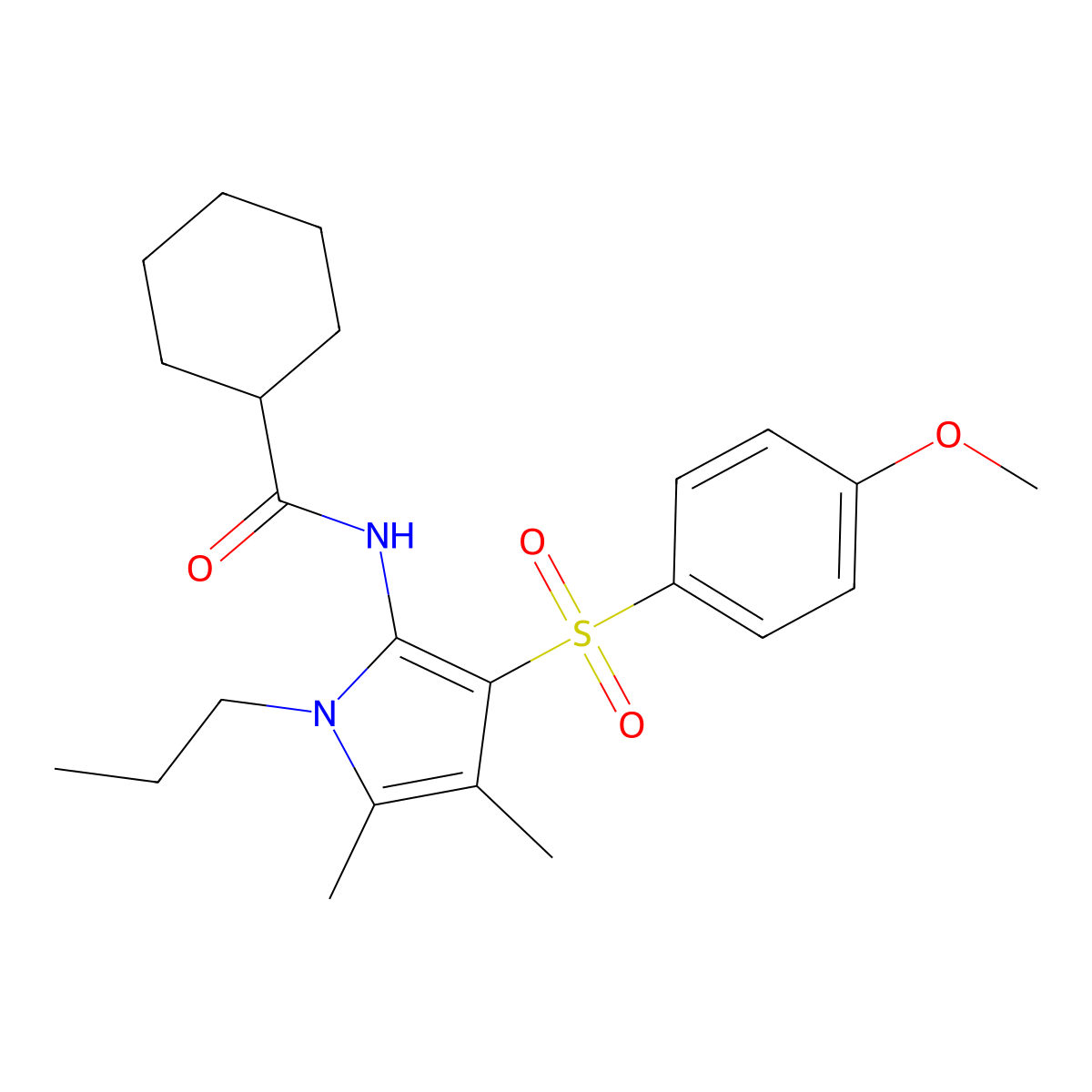 N-{3-[(4-methoxyphenyl)sulfonyl]-4,5-dimethyl-1-propyl-1H-pyrrol-2-yl}cyclohexanecarboxamide molecular structure, CAS 1010930-14-9
