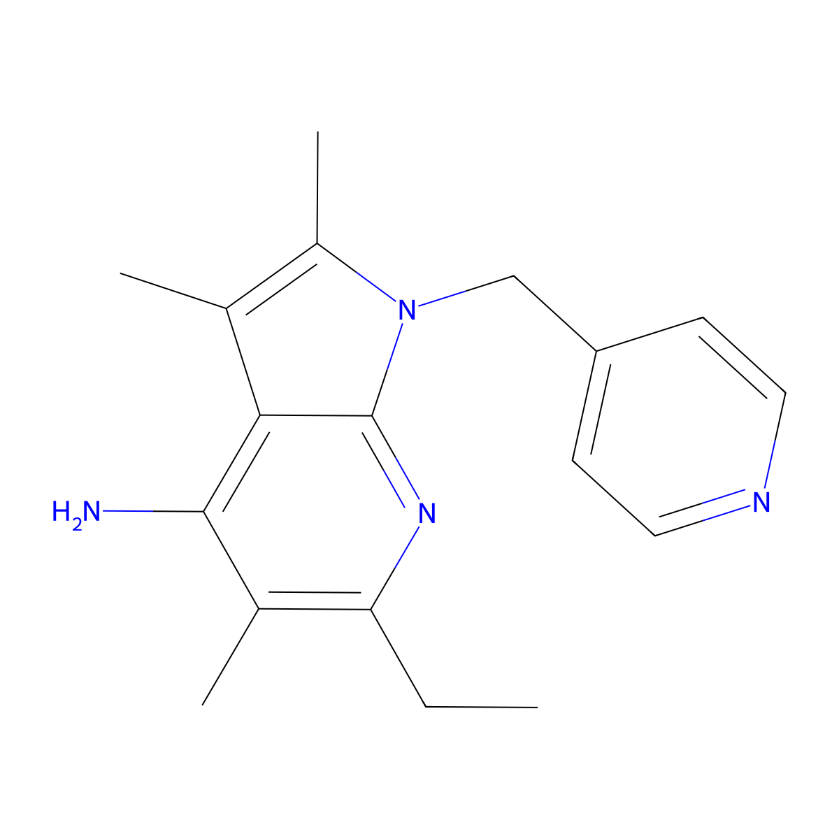 6-ethyl-2,3,5-trimethyl-1-(pyridin-4-ylmethyl)-1H-pyrrolo[2,3-b]pyridin-4-amine molecular structure, CAS 1010930-18-3