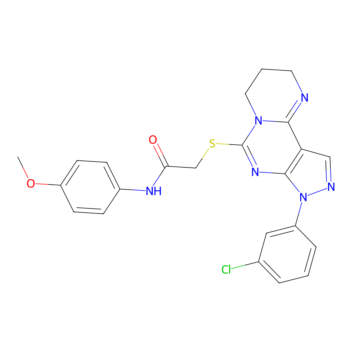 2-{[8-(3-chlorophenyl)-2,3,4,8-tetrahydropyrazolo[4,3-e]pyrimido[1,2-c]pyrimidin-6-yl]sulfanyl}-N-(4-methoxyphenyl)acetamide molecular structure, CAS 1010930-24-1