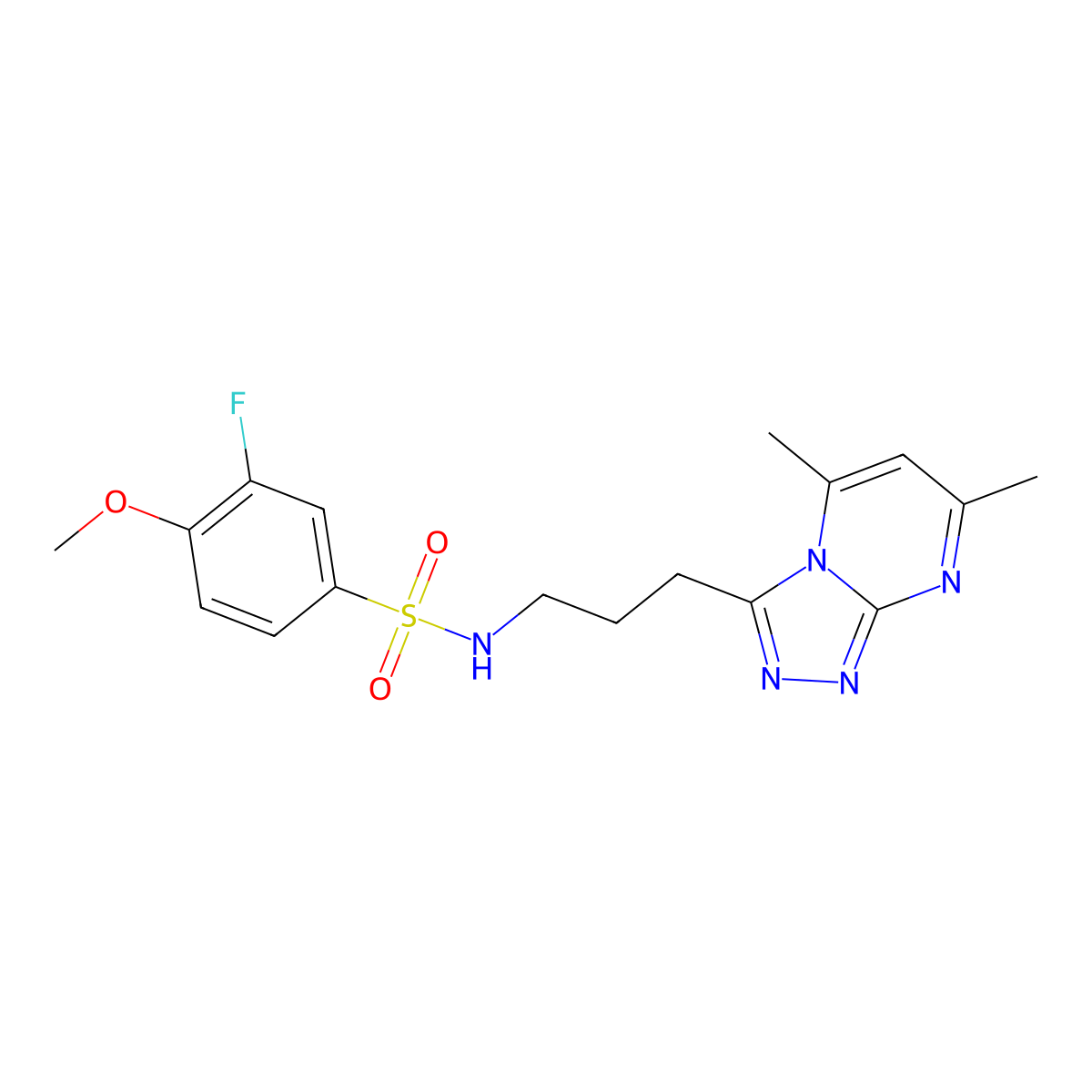 N-[3-(5,7-dimethyl[1,2,4]triazolo[4,3-a]pyrimidin-3-yl)propyl]-3-fluoro-4-methoxybenzenesulfonamide molecular structure, CAS 1010930-27-4