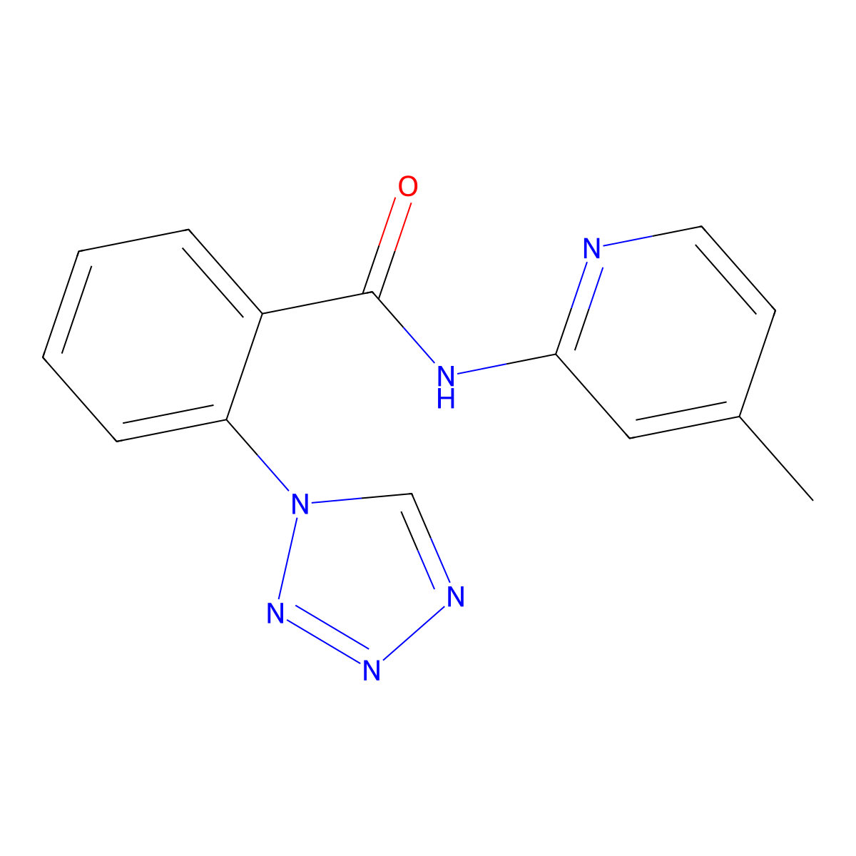 N-(4-methylpyridin-2-yl)-2-(1H-tetrazol-1-yl)benzamide molecular structure, CAS 1010930-28-5