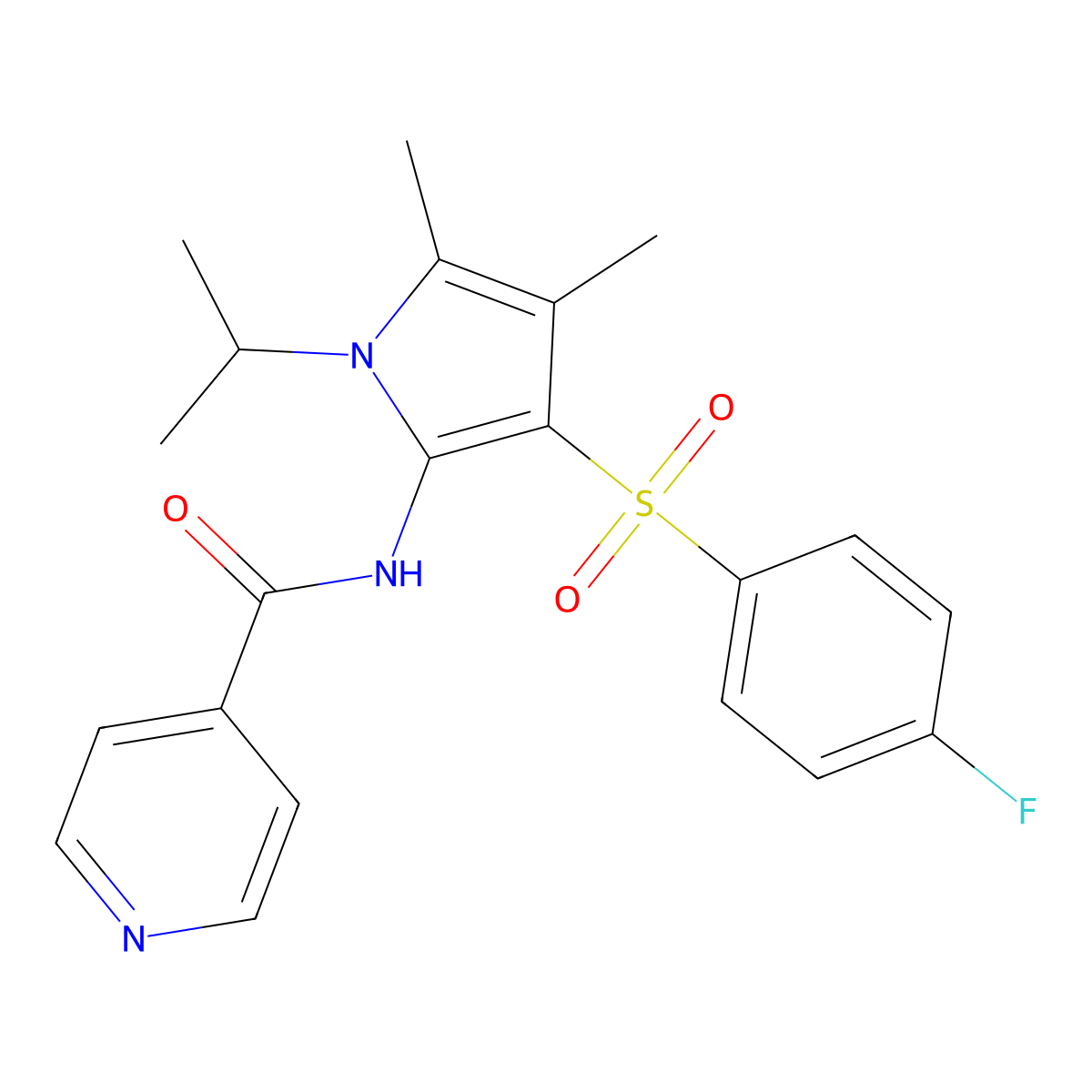 N-{3-[(4-fluorophenyl)sulfonyl]-4,5-dimethyl-1-(propan-2-yl)-1H-pyrrol-2-yl}pyridine-4-carboxamide molecular structure, CAS 1010930-39-8