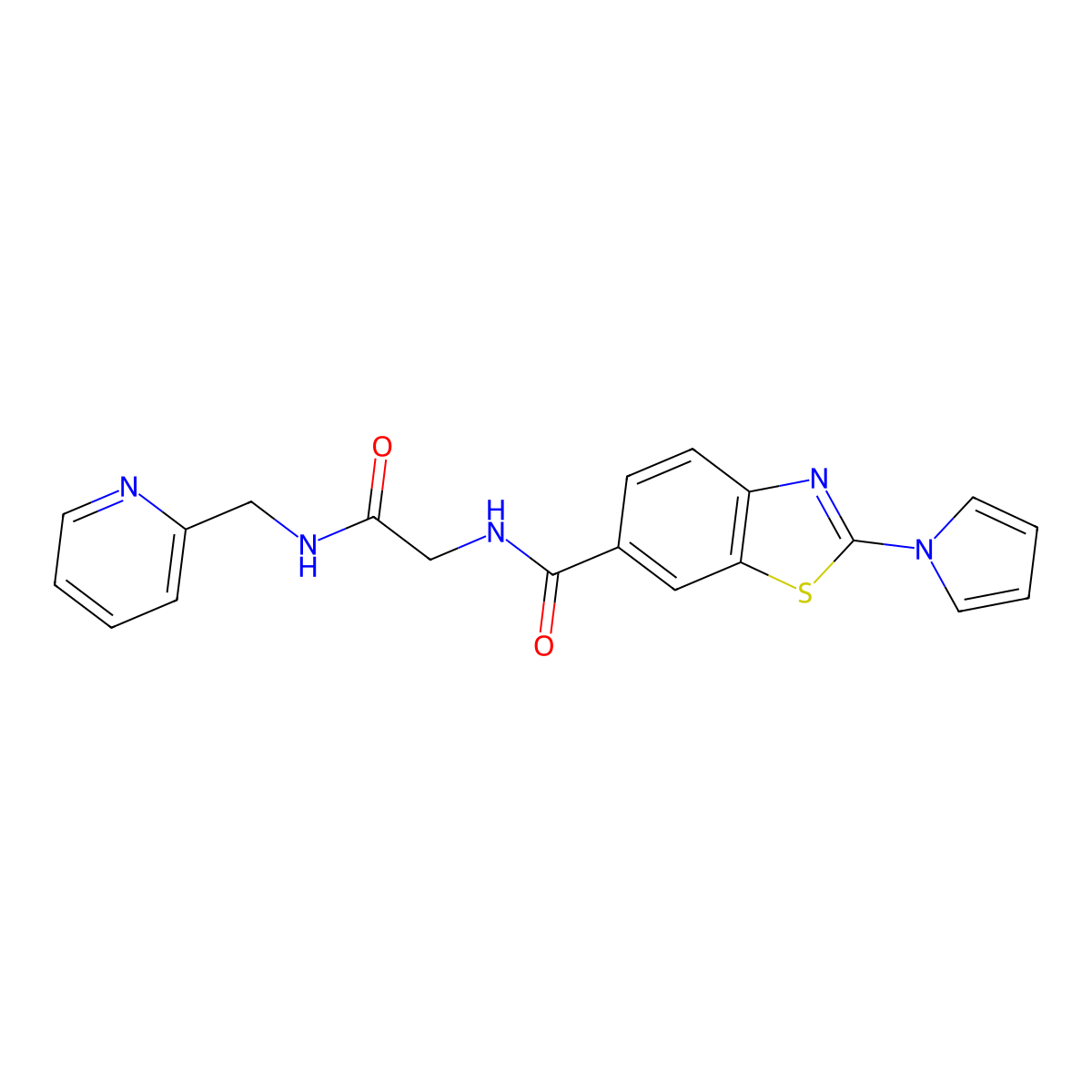 N-{2-oxo-2-[(pyridin-2-ylmethyl)amino]ethyl}-2-(1H-pyrrol-1-yl)-1,3-benzothiazole-6-carboxamide molecular structure, CAS 1010930-46-7