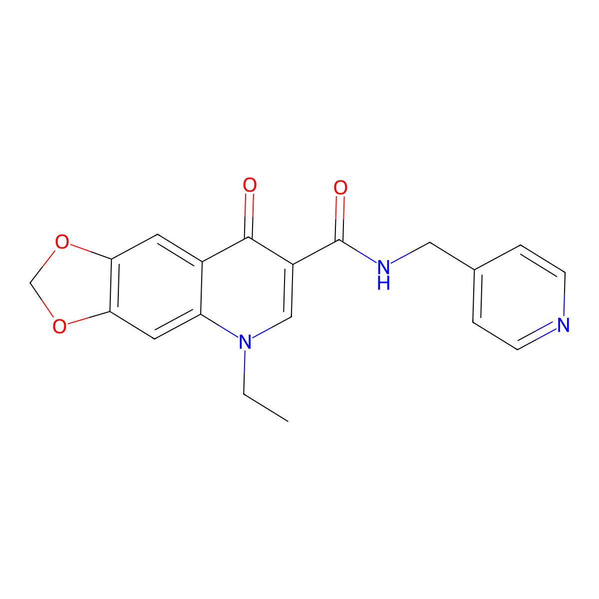 5-ethyl-8-oxo-N-(pyridin-4-ylmethyl)-5,8-dihydro[1,3]dioxolo[4,5-g]quinoline-7-carboxamide molecular structure, CAS 1010930-47-8