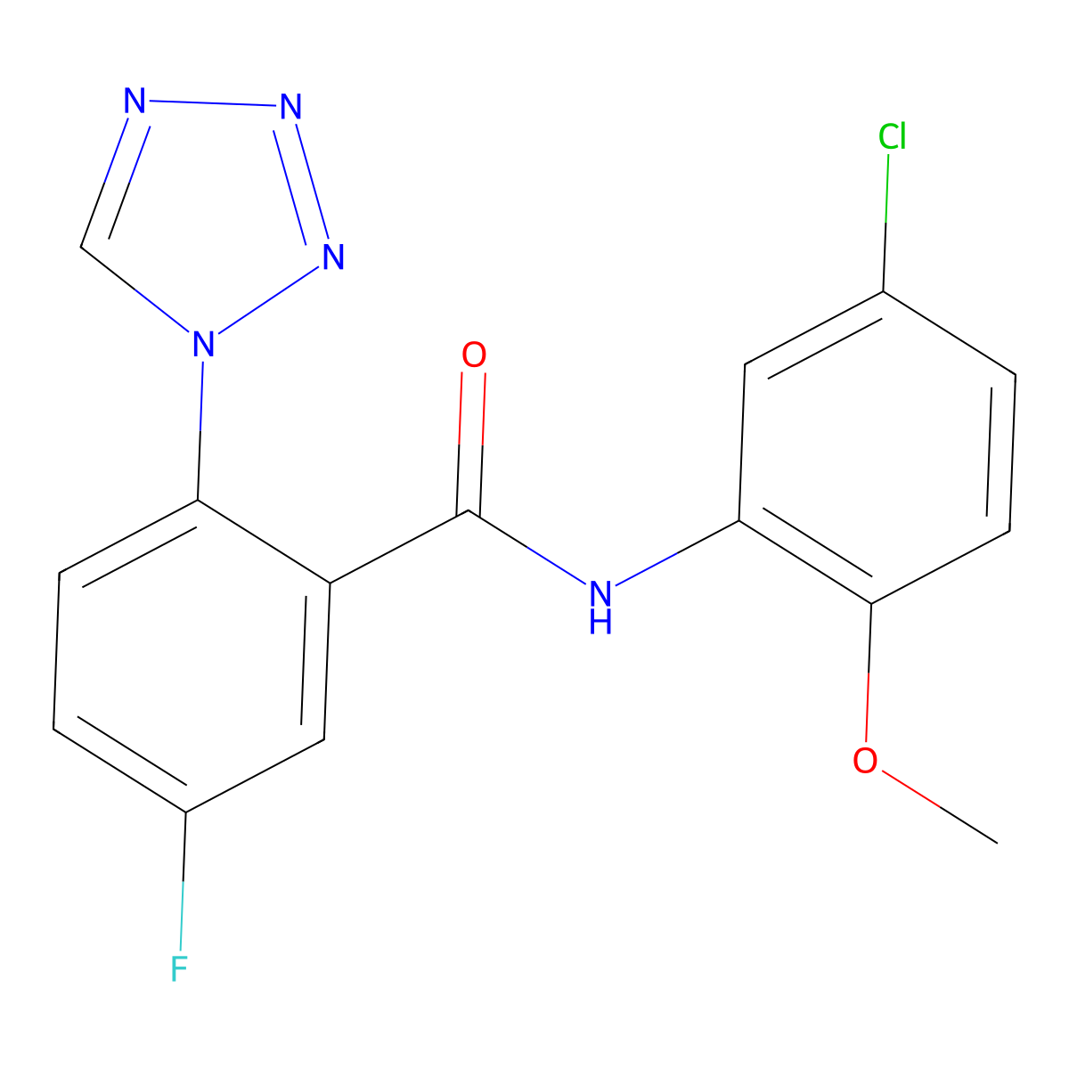 N-(5-chloro-2-methoxyphenyl)-5-fluoro-2-(1H-tetrazol-1-yl)benzamide molecular structure, CAS 1010930-57-0