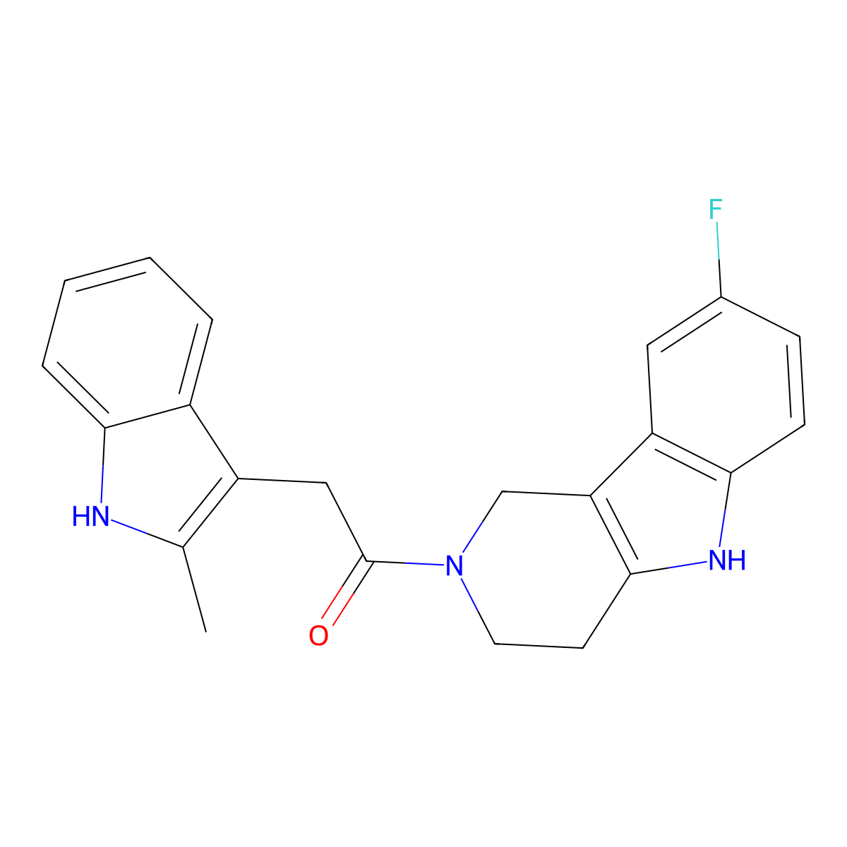 1-(8-fluoro-1,3,4,5-tetrahydro-2H-pyrido[4,3-b]indol-2-yl)-2-(2-methyl-1H-indol-3-yl)ethanone molecular structure, CAS 1010930-59-2