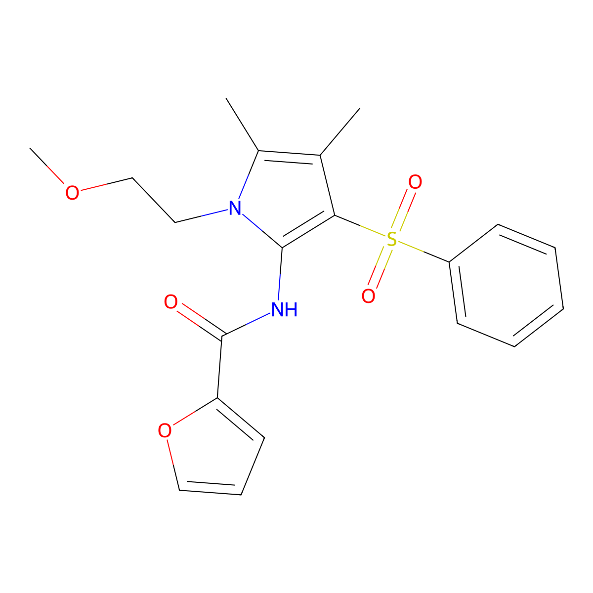 N-[1-(2-methoxyethyl)-4,5-dimethyl-3-(phenylsulfonyl)-1H-pyrrol-2-yl]furan-2-carboxamide molecular structure, CAS 1010930-60-5
