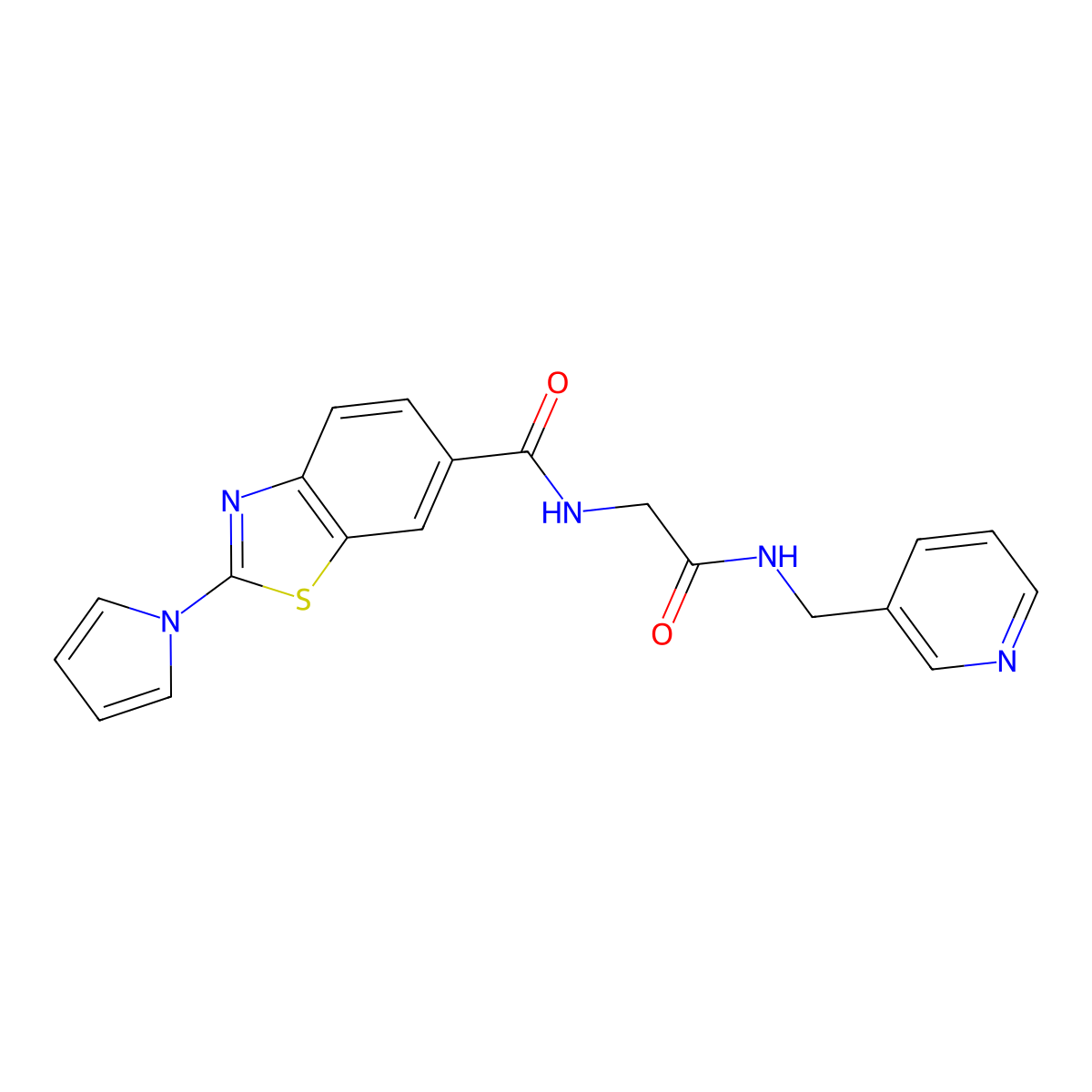 N-{2-oxo-2-[(pyridin-3-ylmethyl)amino]ethyl}-2-(1H-pyrrol-1-yl)-1,3-benzothiazole-6-carboxamide molecular structure, CAS 1010930-88-7