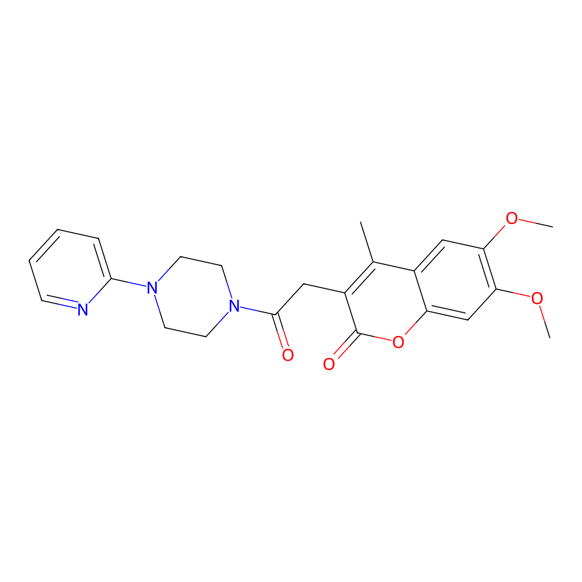 6,7-dimethoxy-4-methyl-3-{2-oxo-2-[4-(pyridin-2-yl)piperazin-1-yl]ethyl}-2H-chromen-2-one molecular structure, CAS 1010930-90-1