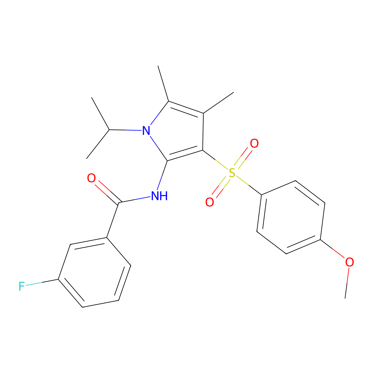 3-fluoro-N-{3-[(4-methoxyphenyl)sulfonyl]-4,5-dimethyl-1-(propan-2-yl)-1H-pyrrol-2-yl}benzamide molecular structure, CAS 1010930-93-4
