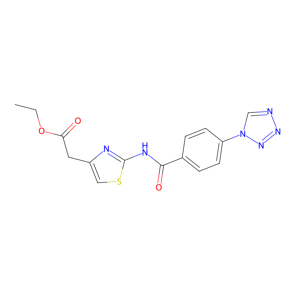 ethyl (2-{[4-(1H-tetrazol-1-yl)benzoyl]amino}-1,3-thiazol-4-yl)acetate molecular structure, CAS 1010931-11-9