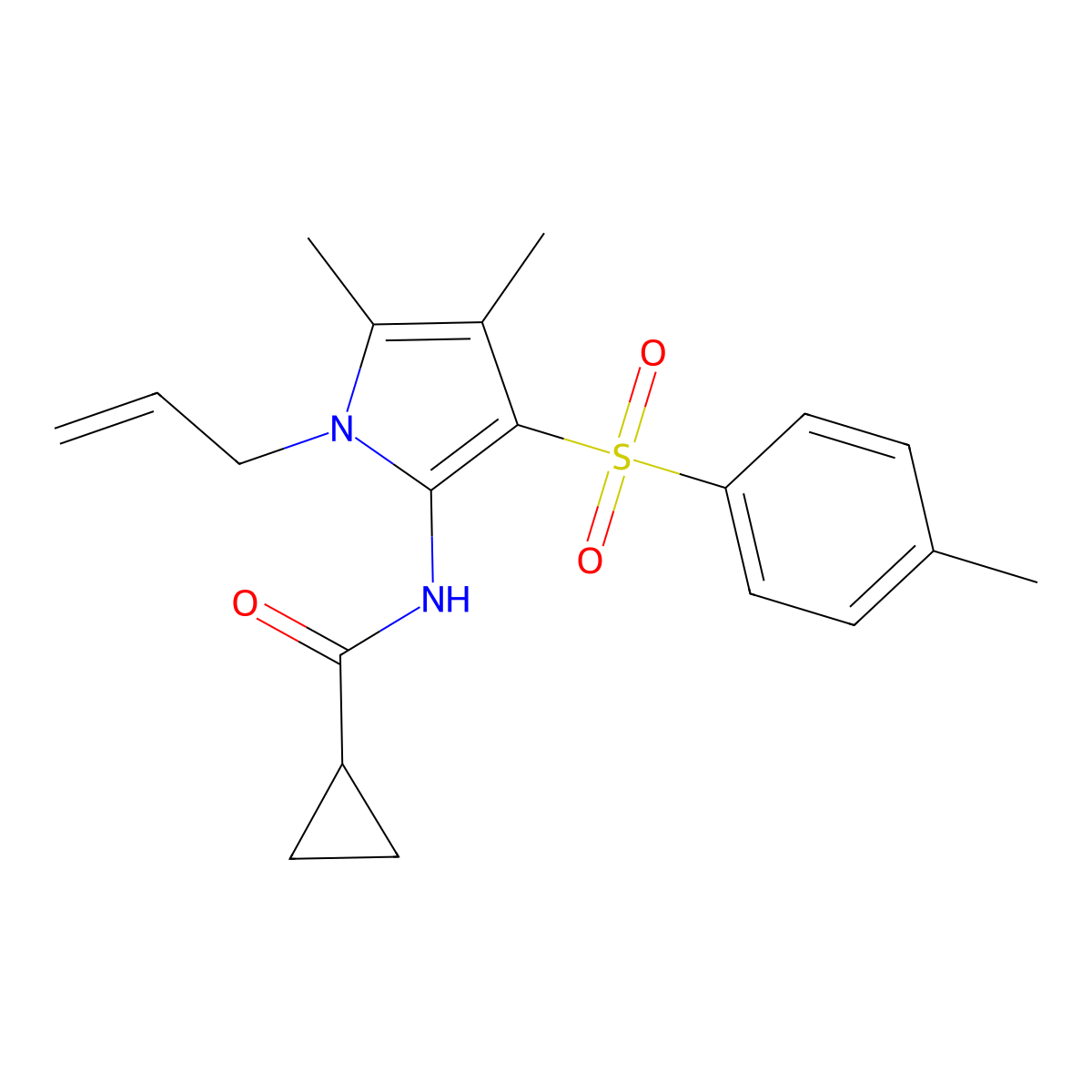 N-{4,5-dimethyl-3-[(4-methylphenyl)sulfonyl]-1-(prop-2-en-1-yl)-1H-pyrrol-2-yl}cyclopropanecarboxamide molecular structure, CAS 1010931-33-5