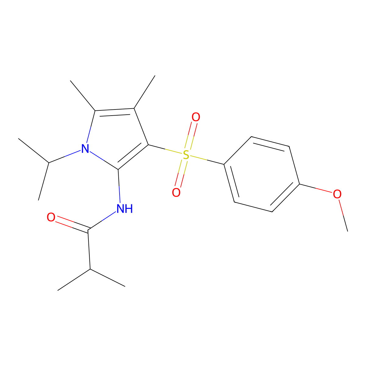 N-{3-[(4-methoxyphenyl)sulfonyl]-4,5-dimethyl-1-(propan-2-yl)-1H-pyrrol-2-yl}-2-methylpropanamide molecular structure, CAS 1010931-42-6