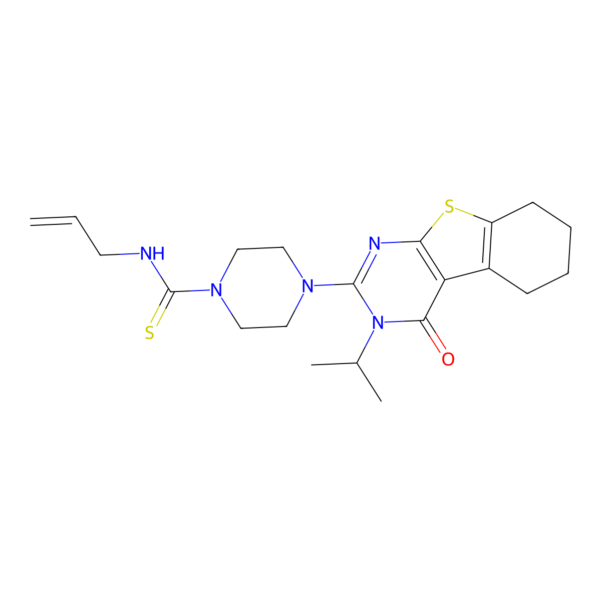 4-[4-oxo-3-(propan-2-yl)-3,4,5,6,7,8-hexahydro[1]benzothieno[2,3-d]pyrimidin-2-yl]-N-(prop-2-en-1-yl)piperazine-1-carbothioamide molecular structure, CAS 1010931-50-6