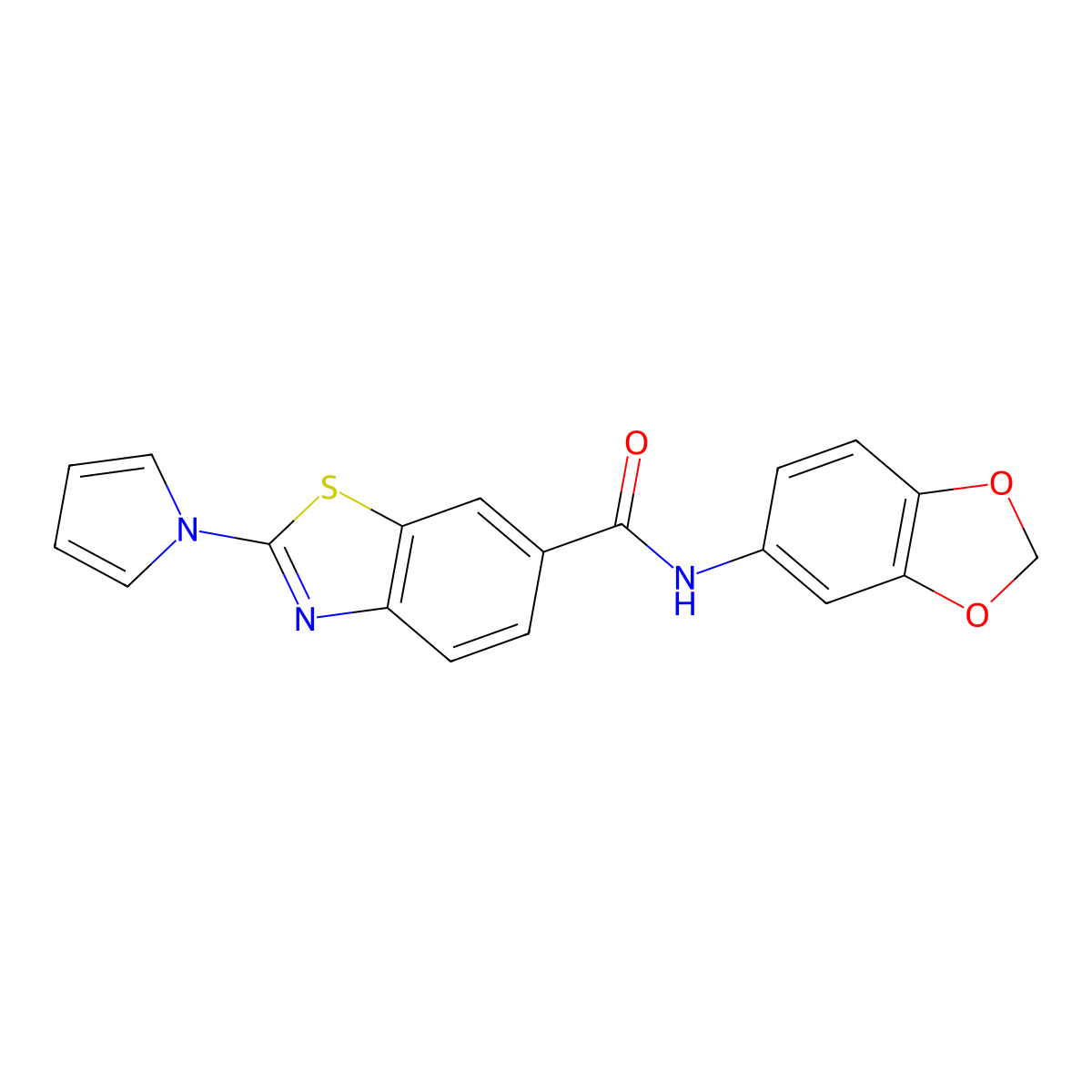 N-(1,3-benzodioxol-5-yl)-2-(1H-pyrrol-1-yl)-1,3-benzothiazole-6-carboxamide molecular structure, CAS 1010931-55-1