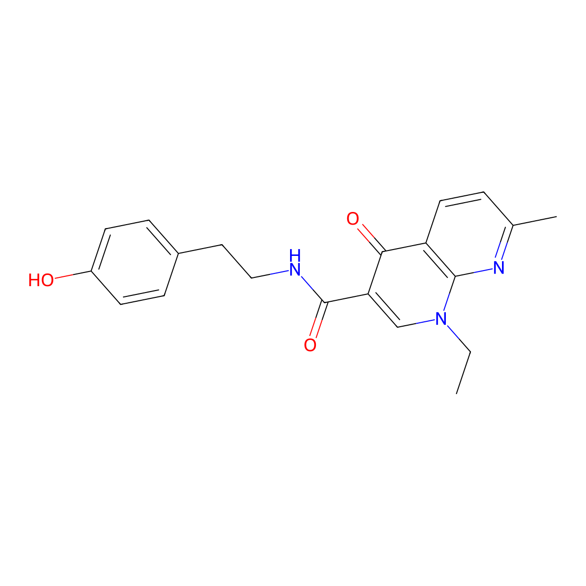 1-ethyl-N~3~-(4-hydroxyphenethyl)-7-methyl-4-oxo-1,4-dihydro[1,8]naphthyridine-3-carboxamide molecular structure, CAS 1010931-72-2