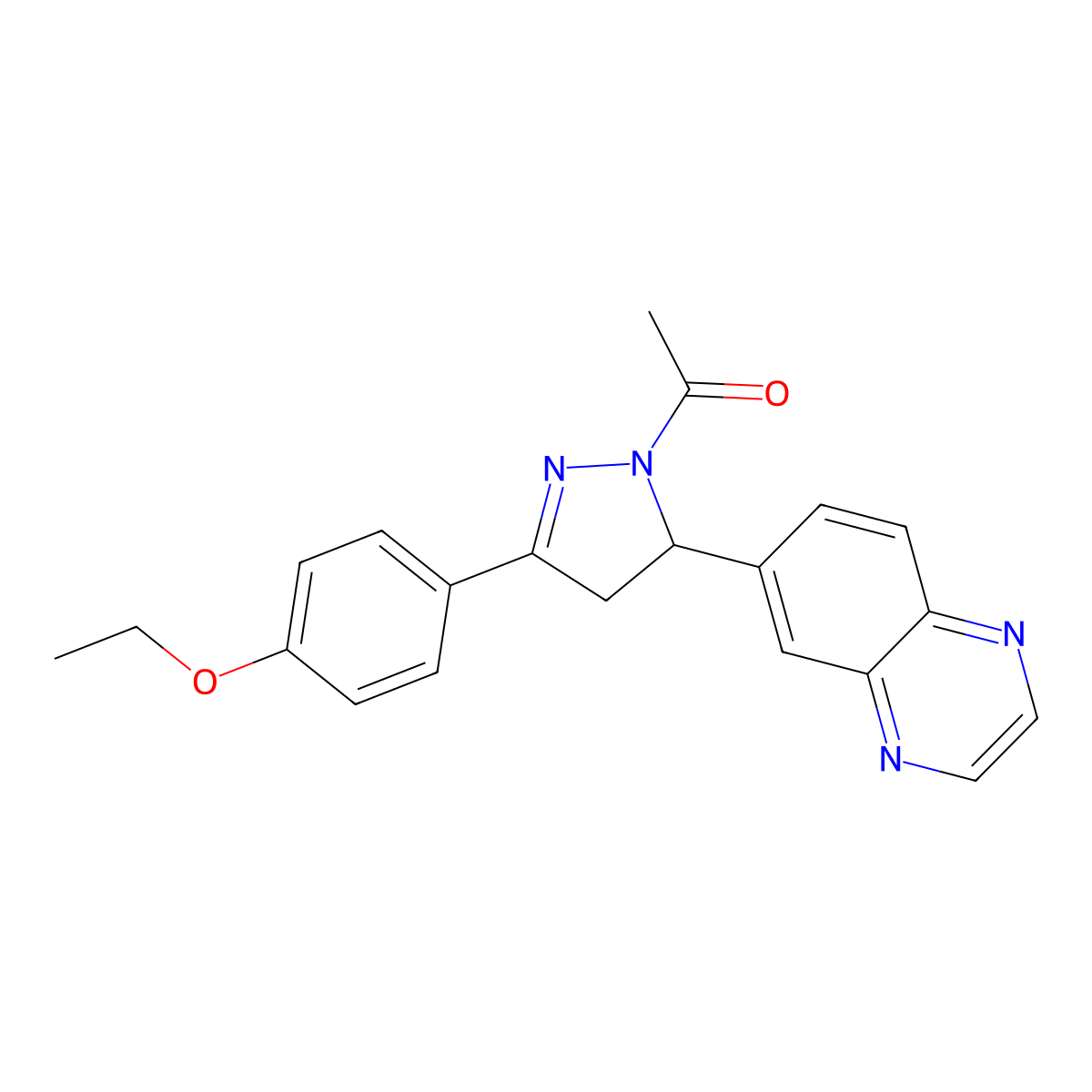 1-(3-(4-ethoxyphenyl)-5-(quinoxalin-6-yl)-4,5-dihydro-1H-pyrazol-1-yl)ethanone molecular structure, CAS 1010931-75-5