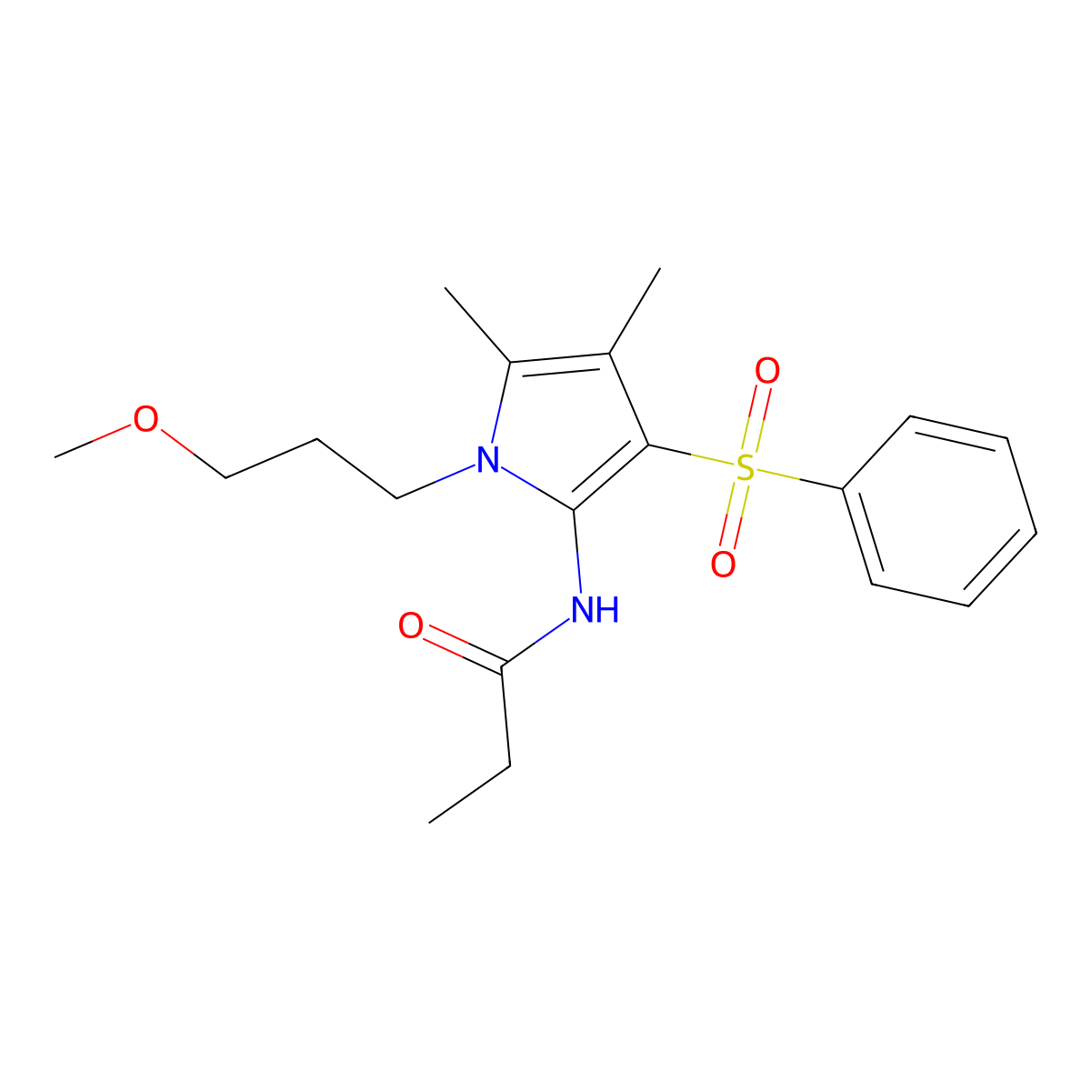 N-[1-(3-methoxypropyl)-4,5-dimethyl-3-(phenylsulfonyl)-1H-pyrrol-2-yl]propanamide molecular structure, CAS 1010931-93-7